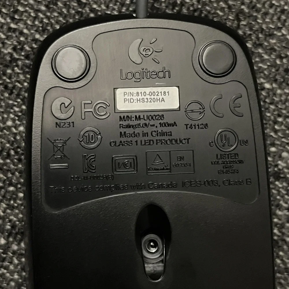 Logitech M-U0026 Wired Optical USB Mouse Black 3-Button Scroll Wheel PC Laptop